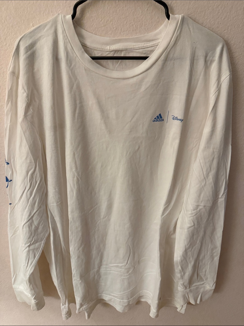 adidas White Long-Sleeve Tee with Blue Logo Accents